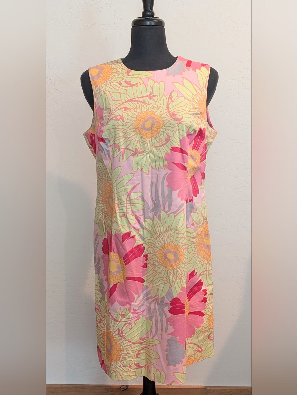 Talbots Petites Floral Sleeveless Shift Sheath Soft Stretch Dress Size 14